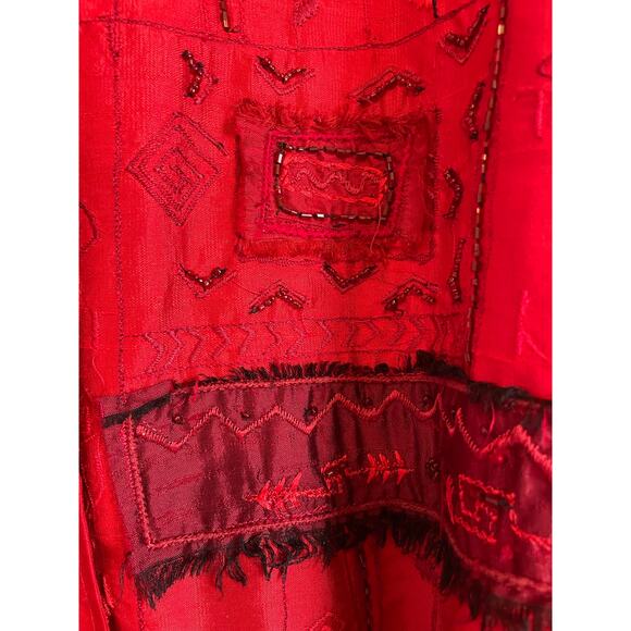 Chico's Design red 100% silk jacket embroidered beaded lined collar 2 US L 12 - Picture 3 of 7
